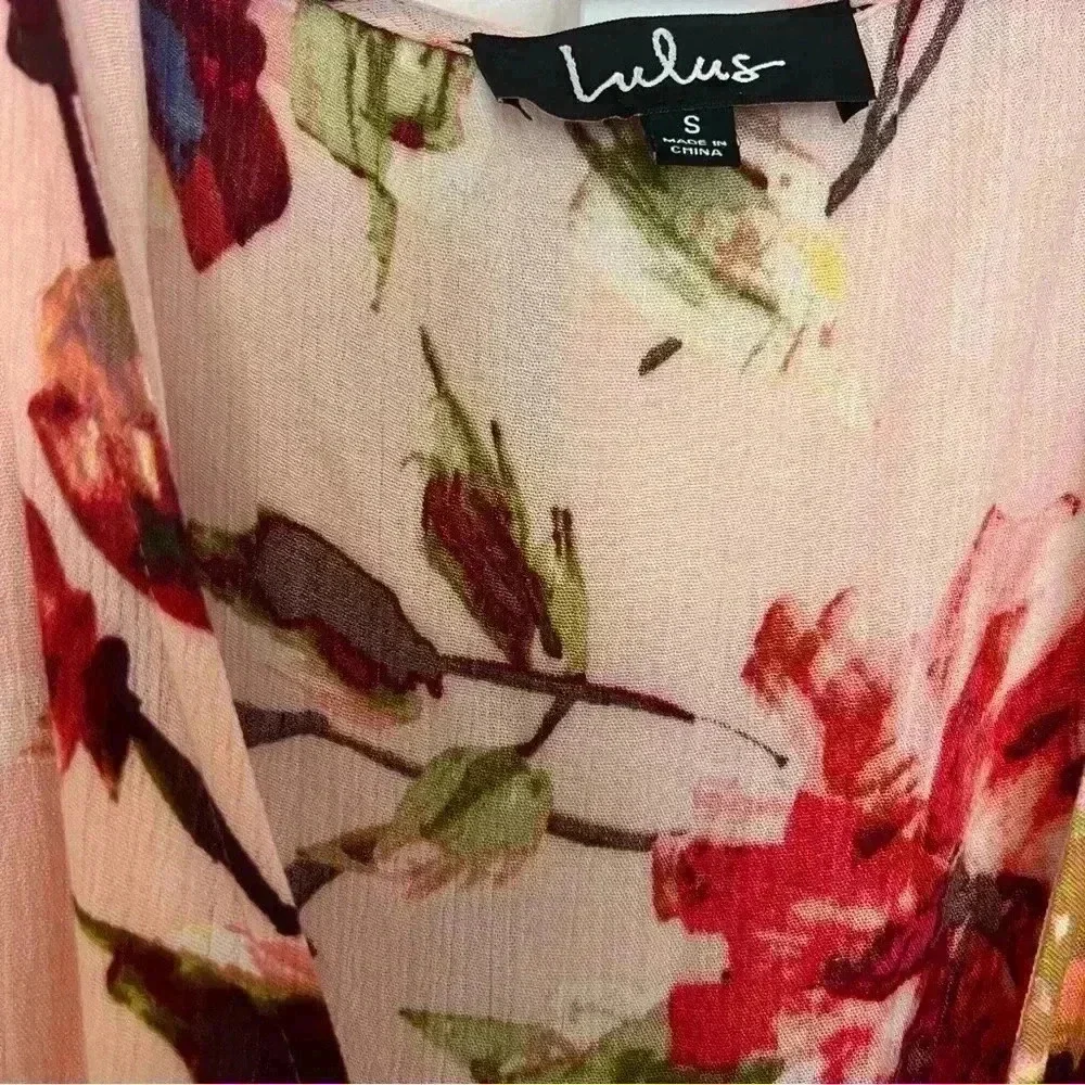 Lulus cherished love blush pink floral print wrap dress size small - Picture 6 of 8
